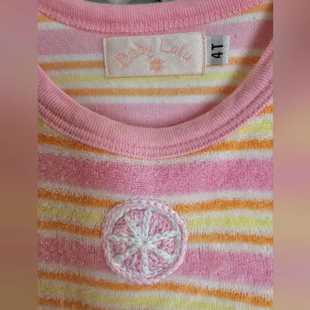 Baby Lulu terrycloth dress embroidered 4T pink yellow - Picture 4 of 4